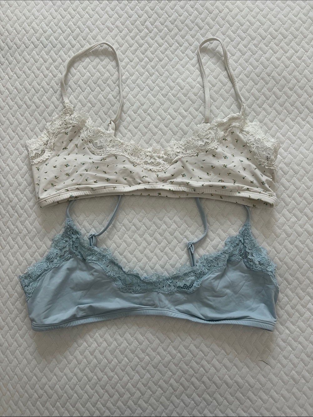 SKIMS Lace-Trim Bralette Duo in Cream Floral and Light Blue